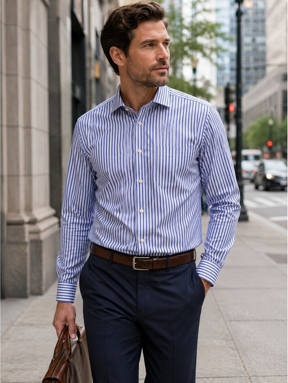 Charles Tyrwhitt Jermyn Street Men's 15.5 35 Blue Stripe Tailored Fit Shirt